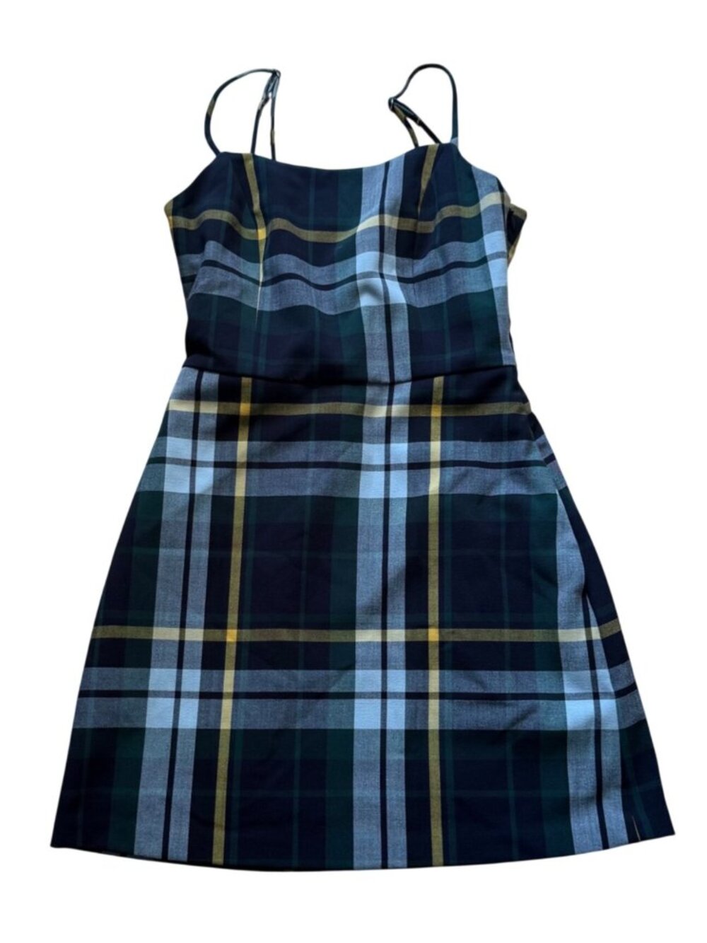 Wilfred Plaid Sleeveless Mini Dress With Adjustable Spaghetti Straps In Green Ye